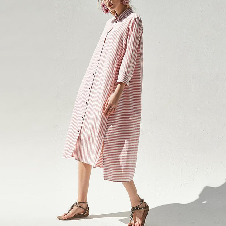 Baumwollmischkleidung Plus Size Polokragen Rosa Lässiges Plus Size Hemdkleid