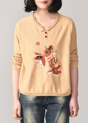 Cozy animal embroidery sweater Loose fitting nude wiled  knit sweat tops o neck - bagstylebliss