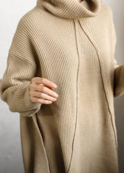 Cozy beige gray top silhouette high neck thick oversize sweaters - bagstylebliss