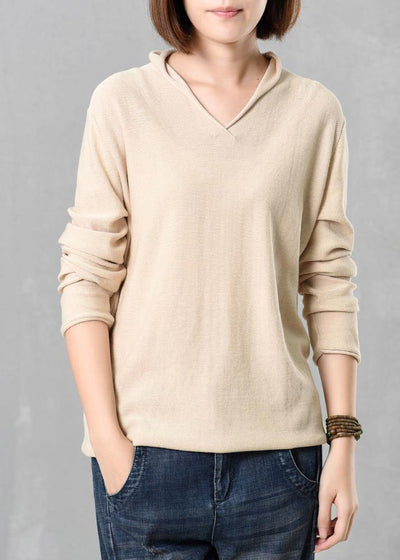 Cozy beige sweater trendy plus size autumn knitted v neck - bagstylebliss