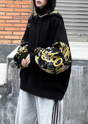 Cozy black Letter crane tops hooded fall fashion knitwear - bagstylebliss