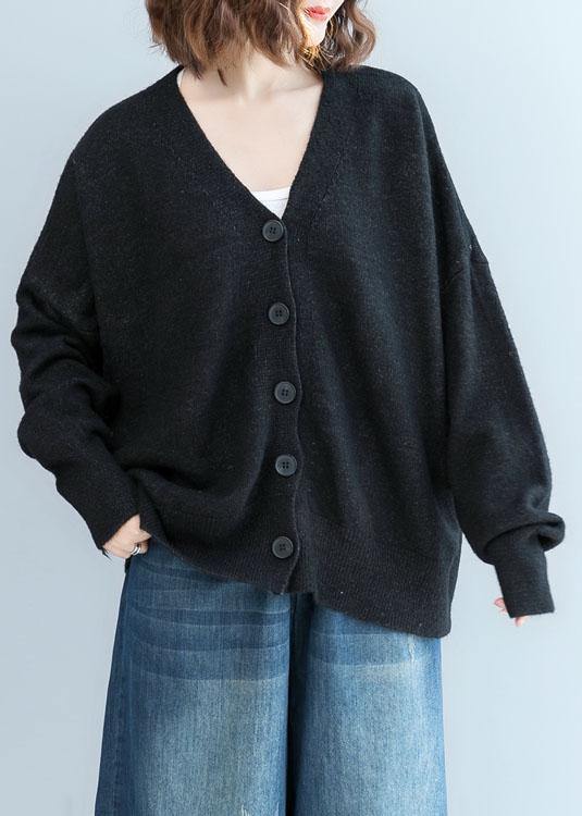 Cozy black sweater tops plus size clothing fall knitwear v neck - bagstylebliss