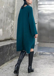 Cozy blue Sweater dress outfit o neck Three-dimensional decoration oversized knitwear - bagstylebliss