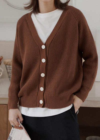 Cozy chocolate casual winter knit sweat tops v neck - bagstylebliss