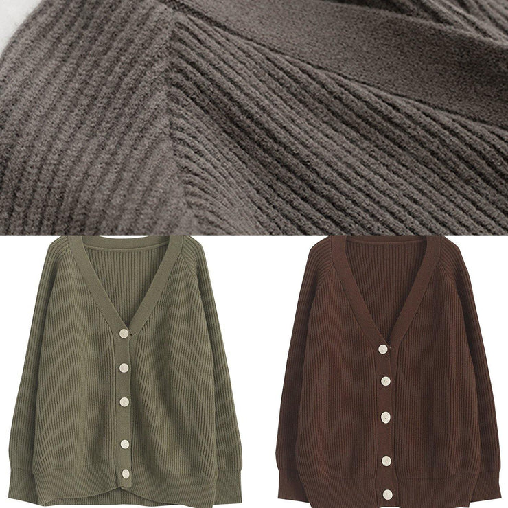 Cozy chocolate casual winter knit sweat tops v neck - bagstylebliss