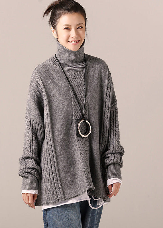 Kuscheliges Baumwoll-Sweater-Outfit mit Zitaten, Stehkragen, grau, Hipster-Strickoberteil, Federkabel