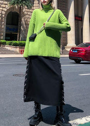 Cozy green knit tops oversize high neck thick knitted pullover - bagstylebliss