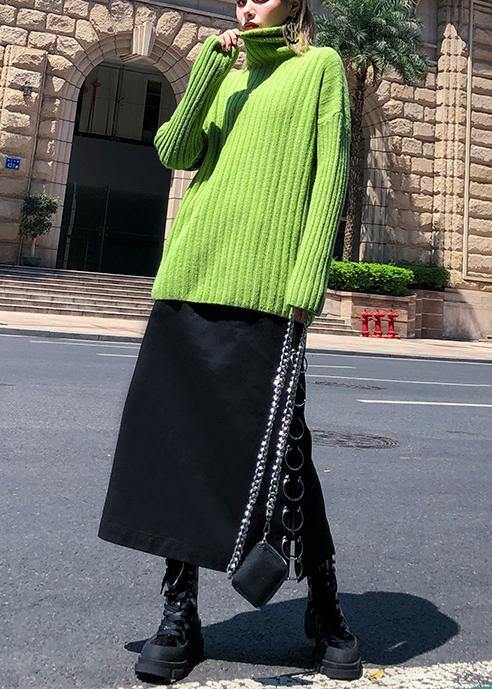 Cozy green knit tops oversize high neck thick knitted pullover - bagstylebliss