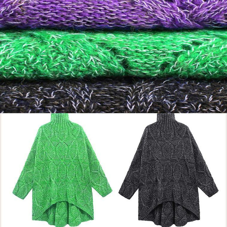 Cozy green knitwear plus size high neck low high design knit top silhouette - bagstylebliss