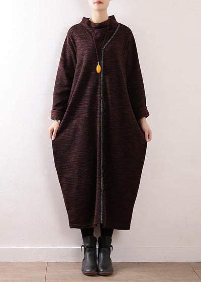 Cozy high neck Sweater dress outfit Re fashion chocolate baggy knit fall - bagstylebliss