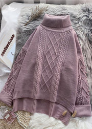 Cozy high neck beige knitwear  spring fashion low high design knit tops - bagstylebliss