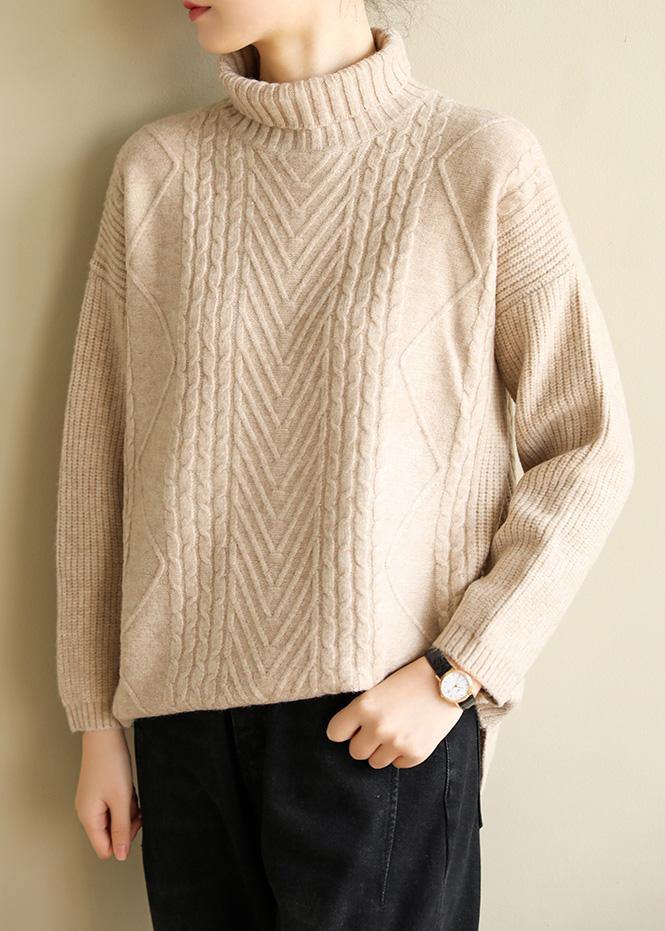 Cozy high neck nude knitwear plus size cable knitted clothes - bagstylebliss