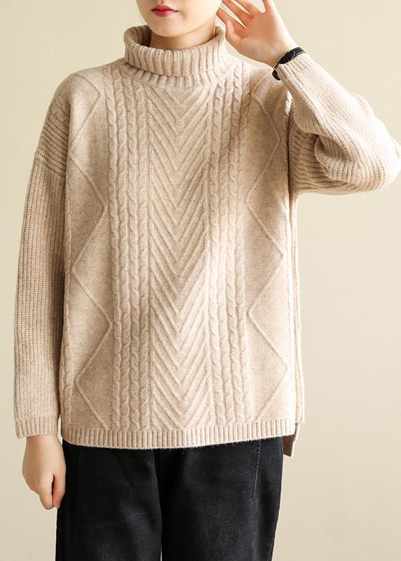 Cozy high neck nude knitwear plus size cable knitted clothes - bagstylebliss