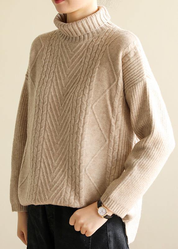 Cozy high neck nude knitwear plus size cable knitted clothes - bagstylebliss