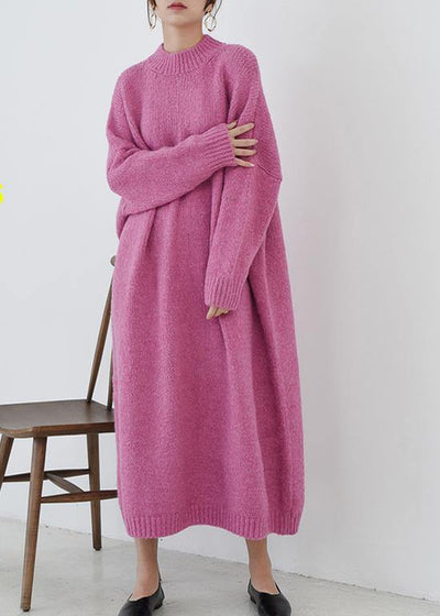 Cozy o neck Sweater fall weather plus size rose daily knit long dresses - bagstylebliss