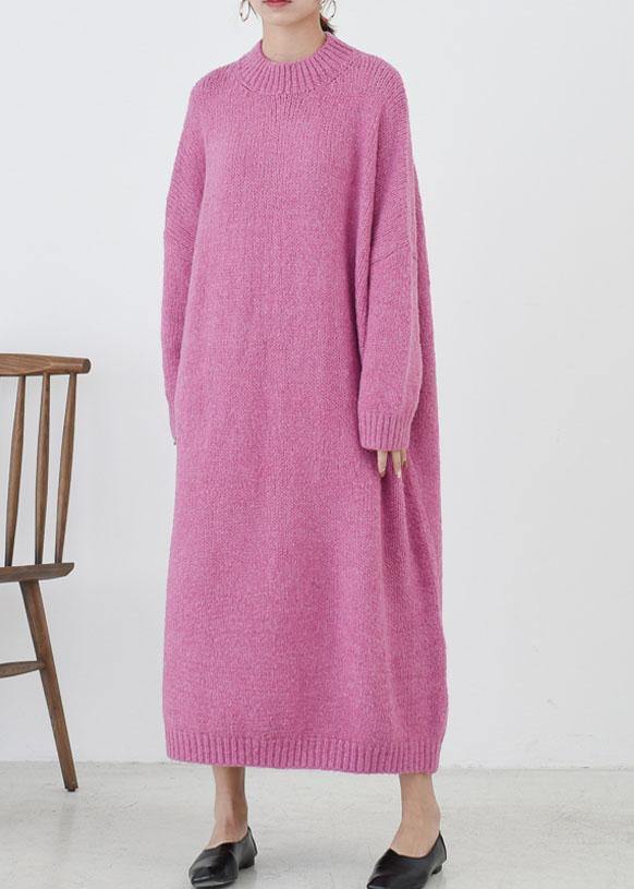 Cozy o neck Sweater fall weather plus size rose daily knit long dresses - bagstylebliss