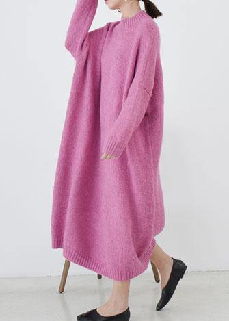 Cozy o neck Sweater fall weather plus size rose daily knit long dresses - bagstylebliss