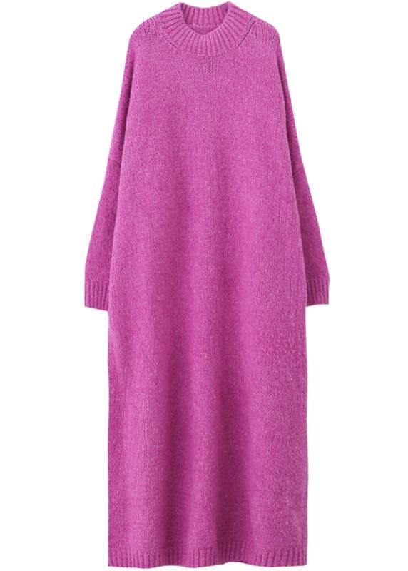 Cozy o neck Sweater fall weather plus size rose daily knit long dresses - bagstylebliss