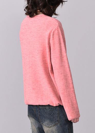 Cozy pink v neck knitted t shirt plus size autumn sweater prints - bagstylebliss
