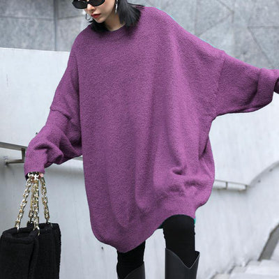 Cozy purple sweaters oversized o neck Batwing Sleeve crane tops - bagstylebliss