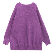 Cozy purple sweaters oversized o neck Batwing Sleeve crane tops - bagstylebliss