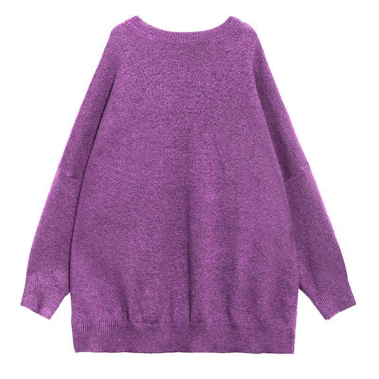 Cozy purple sweaters oversized o neck Batwing Sleeve crane tops - bagstylebliss