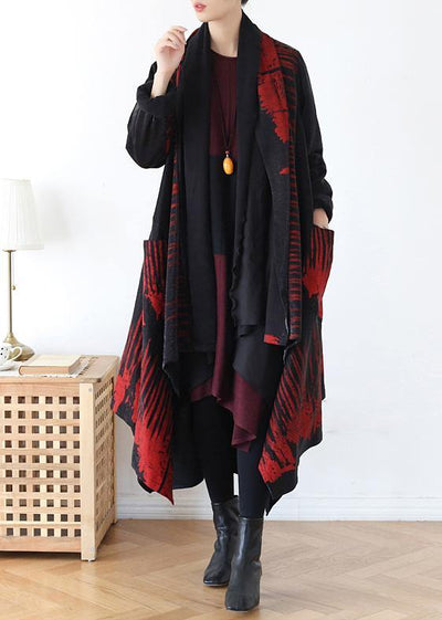 Cozy red print coat plus size spring asymmetric coat - bagstylebliss