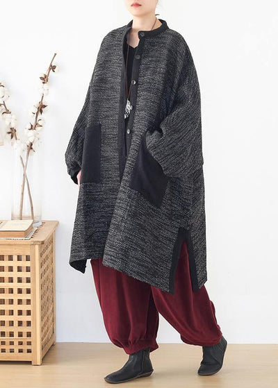 Cozy side open knit sweat tops plus size clothing black big pockets sweater coat - bagstylebliss