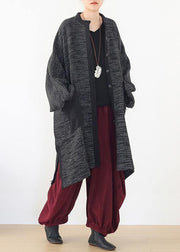 Cozy side open knit sweat tops plus size clothing black big pockets sweater coat - bagstylebliss