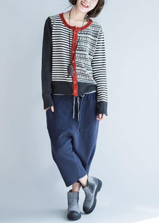 Cozy striped knit jacket plus size fall knit sweat tops o neck Button Down - bagstylebliss