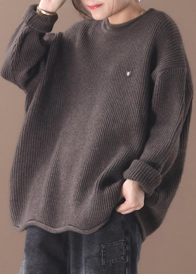 Cozy winter khaki knitted blouse fall fashion o neck sweater tops - bagstylebliss