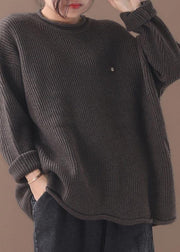 Cozy winter khaki knitted blouse fall fashion o neck sweater tops - bagstylebliss