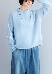 Cozy winter light blue knit sweat tops fashion long sleeve clothes - bagstylebliss
