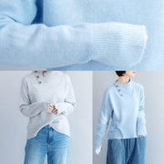 Cozy winter light blue knit sweat tops fashion long sleeve clothes - bagstylebliss