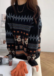 Cute Black Rabbit Pattern Knit Sweat Tops High Neck Sweater Tops - bagstylebliss