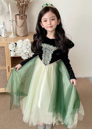 Cute Black Ruffled Tulle Patchwork Girls Party Dress Fall