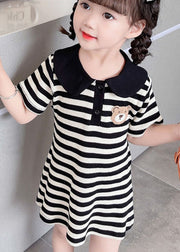 Cute Black Striped Peter Pan Collar Patchwork Cotton Baby Girls Dress Summer