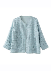 Cute Blue Lace Patchwork Floral Hollow Out Cardigans Long Sleeve