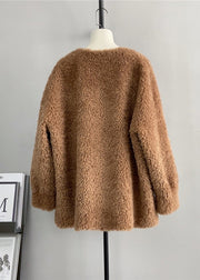 Cute Coffee O Neck Wool Loose Teddy Bear Winter Pullover