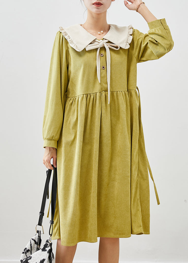 Cute Grass Green Oversized Corduroy Dress Fall