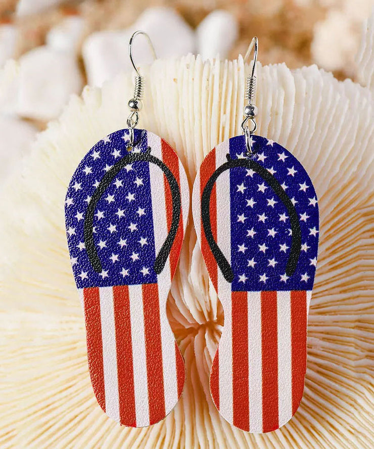 Cute Independence Day Theme Print Slipper Shape Leather Earrings