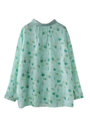 Cute Light Green Peter Pan Collar Print Shirt Tops Long sleeve