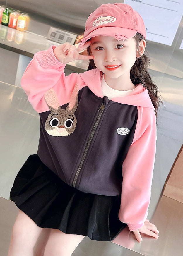 Cute Pink Hooded Print Patchwork Cotton Girls Coats Fall