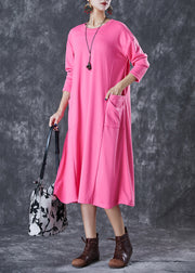 Cute Pink Oversized Pockets Cotton Long Dress Fall