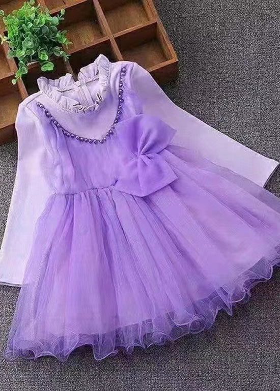 Cute Pink Ruffled Nail Bead Patchwork Tulle Baby Girls Dresses Fall