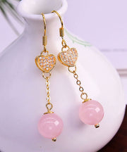 Cute Pink Sterling Silver Overgild Crystal Zircon Love Drop Earrings