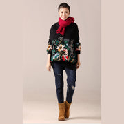 Cute Sweater weather Women o neck black  Ugly knitwear embroidery fall