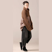 Cute Sweater weather plus size high neck khaki oversized knitwear patchwork