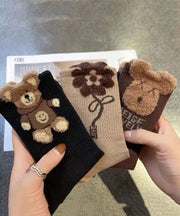 Cute Teddy Cartoon Jacquard Cotton Mid Calf Socks