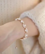 Cute White 14K Gold Pearl Charm Bracelet